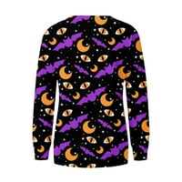 Košulje s dugim rukavima za žene lagane posade labave ležerne Halloween Print pulover vrhove