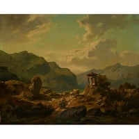 Carlo Brioschi Crna Ornate Wood Framed Double Matted Museum Art Print pod nazivom: Mountain Pejzaž sa