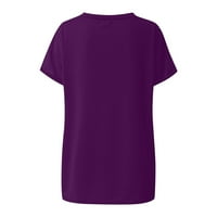 Ljetne esencijalnosti Otemrcloc ženska modna proljetna ljetna V-izrez džepna majica sa valjanim rubom s kratkim rukavima s kratkim rukavima Top Purple XXXL