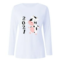 -Shrijanje za ženske dame sretne nove godine o-vrat cvjetni print dugih rukava majica bluza tunike tops