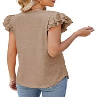 GRIANLOOK Žene Ljetni vrhovi V izrez kratki rukav bluze za kratke rukav Tee Casual Lose Shuffle rukave Khaki l