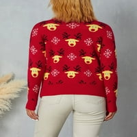 Gwiyeopda Women Božićni džemperi Elk SnowFlake mock izrez dugih rukava pulover pletiva