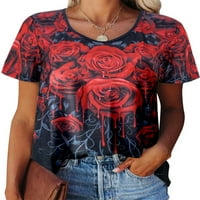 Nizine Žene Ležerne prilike za posade Dame Dame Baggy Loot Fit Bluza Rose Print Radna majica kratkih rukava
