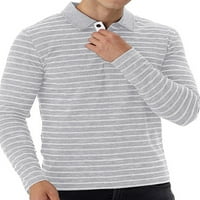 HAITE MUSKI GUMBI LEAL vrat TEE Atletski prugasti pulover Tenis Okrenilo Polo majica s dugim rukavima svijetlo sive m