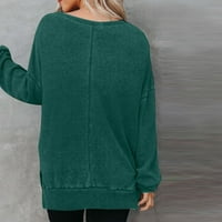 DUHIFER Womens Dukseri prevelizirani pleteni pleteni košulji sa dugim duksevima Bočni proreze Ležerne prilike puloverske duksere Green M