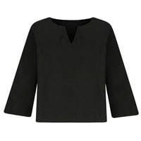 Beiwei Dame vrhovi čvrste boje TEE V izrez T majica Vintage Pulover Ženska majica Dugi rukava Comfy