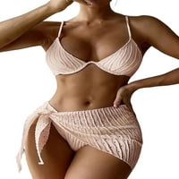 Eyicmarn ženski ljetni bikini setovi čvrsti kolor mini grudnjak + niski struk + suknja za zavoj