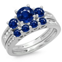 DazzlingRock kolekcija 14k Round Blue Sapphire & White Diamond Dame Bridal Set prstena za uključivanje,