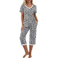 Koaiezne ženske dvije odijele prugaste pidžame postavljeno kratkim rukavima i hlače joggers odijelo za spavanje