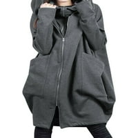 Ženski kaputi sa kapuljačom dvostrukim zatvaračima vrećama plus veličina dame Srednja duljina labava