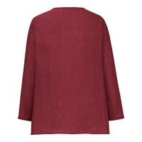 Dugi rukav za žensku tipku dolje pamučna posteljina V-izrez majica labavi fit casual pune bluza u boji