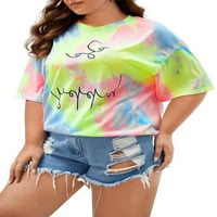 Casual Tie Dye Okrugli vrat laktaški zaslon-Green Plus size majice