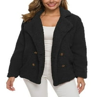 Bomotoo ženske tople odjeće Ležerne prilike Fuzzy kaputi na otvorenom labavim jaknom sa džepovima Black