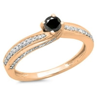 0. CARAT 18K ružičasto zlato okruglo crno-bijelo Diamond Dame Swirl Obećaj pasijans sa Accentima zaručnički prsten 1