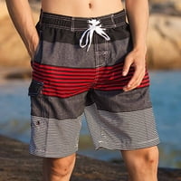 Muški brz sušili kratke hlače Ljetni popust Elastični struk navlaka za čišćenje udobnih pantalona za dječake Tropical Havajska plaža Modna boja Block Stripe crvena L