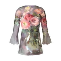 APEPAL Plus veličine Tunic vrhovi petal rukava Ležerne prilike cvjetne košulje Henley za žene Multicolor