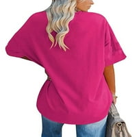 Anbech košulja na rame za žene predimenzionirana majica O vrat Casual Solid labav fit kratkim rukavima