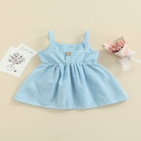 Wybzd novorođenče Dječja djevojka haljina bez rukava prugaste rukavice haljine odijelo ljetna odjeća Plava 12-mjeseci