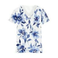Ženski bluze Dressy Casual V izrez čipke Cvijet Print Majica kratkih rukava