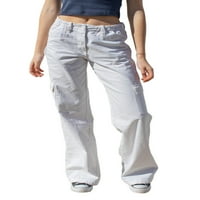 Luethbiez ženske teretne hlače Y2K Ležerne prilike pune boje ravne široke noge male vrećice Jogger Workger Hlače sa džepovima