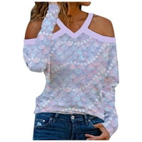 Na vrhu ramena za žene TUNIC 3D digitalni tisak majica s dugim rukavima Spring tanki V izrez Tunike Plus veličine Bluze Majica Dressy za jesen