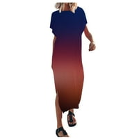GDFUN Ženska ljetna modna seksi Split ljetni kratki rukav tiskali maxi haljina plaža majice za žene