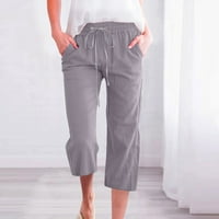 Žene elastične struk posteljine obrezane hlače plus džepovi veličine vuče putne noge casual labavi ugodne