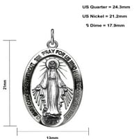 Male dame Sterling Silver Oval čudesna Djevica Marija Antikni završetak Privjesno ogrlica