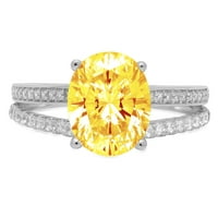 2.32ct ovalni rez žuti prirodni citrinski 18k Bijelo zlato Graviranje Izjava bridalne godišnjice Angažovanje vjenčanog prstena veličine 5.5