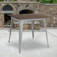Lancaster Početna Industrijski čelik i drvo Kompaktni trg trpezarijski stol - 31.5 W 31.5 D 30.5 H srebrna