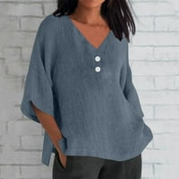 Puntoco plus klirens veličine ženske boje labava majica Sedam rukava gumba za gumbu pamuk i posteljina bluza