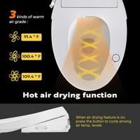 Smart Grijani toaletni sjedalo sa mlaznicama za samočišćenje, sušilo za toplu zraku s podesivim temperaturnim