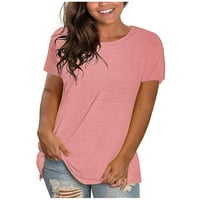 Pejock ženska plus veličina čvrsta posada labava majica kratkih rukava Bluze majice Pink 3xl