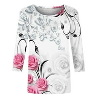 Ženska rukav cvjetni ispisani bluza za bluzu kokoši zarezni otvor Tunic TOP ženski okrugli rukav za