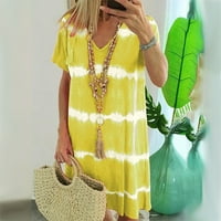 Ljetne haljine za žene Datum Žena Ležerne prilike kratkih rukava Dužina koljena V-izrez Striped majica Yellow XL