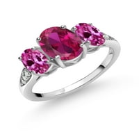 Gem Stone King 10k Bijelo zlato Crveno Napravljeno Ruby Pink Creen Stvorio Sapphire i Bijeli laboratorij Uzgojni dijamantni zaručni prsten za žene