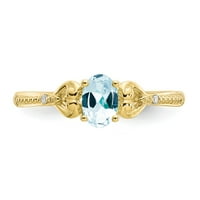 Čvrsta 10k žuto zlato Aquamarine plavi mart dragulja Diamond Enference Veličina prstena
