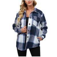 Hinvhai Žene kaputi zimski čišćenje Ženski ček Print Slim Lapl dugme Pocket Blazer Blazer vrhova bluza Bluza 4