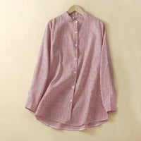 Ženska pamučna posteljina labava majica V izrez dugih rukava dolje bluze vrhovi labavi fit casual prugasti