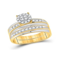 Čvrsta 14K dva tona bijela i žuta zlata Njegova i njena okrugla dijamantski klaster podudaranje par tri prstena za brisalne zaručničke prsten za vjenčani vendri se postavili CT. -
