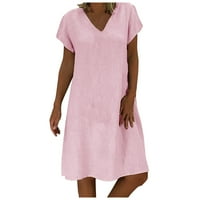 Ženske haljine Srednja haljina s kratkim rukavima, modna Ljetna haljina s punim V-izrezom Pink 5xl