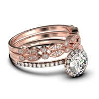 Dainty Art Deco 2. Carat Round Cut Diamond Moissite Angažman prsten, vjenčani prsten u 10k čvrsto bijelo zlato, Trio set, Obećaj prsten