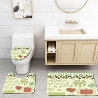 Doodle vintage francuski stil doodle elegantne riječi shabby chic klasični motiv blijeda kupaonice set za kupatilo za kupanje kontura val i toaletni poklopac poklopca poklopca