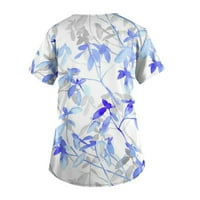 Ljetne vruće košulje za žene ženski botanički cvjetni tisak kratkih rukava V izrez Top radna džepa
