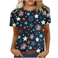 Ženski vrhovi i bluze Ljeto Žene Ljeto Ležerne prilike CrewNeck kratki rukovi T-majice Flag Print Fit