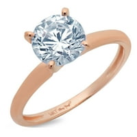 2. CT sjajan okrugli rez simulirani plavi dijamant 14k Rose Gold Solitaire prsten SZ 10.5