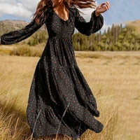 Plus veličina haljina žena modna casual šifon zaštita V-izrez veliki privjesak s dugim rukavima cvjetna haljina crna