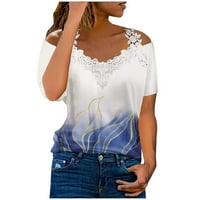 Ležerna bluza s kratkim rukavima Cvjetni vrhovi V-izrez ljeto za žene tamno plava 3xl
