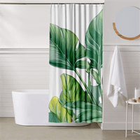 Fraigo tuš za tuširanje za kupaonicu - tropsko listovi postrojenje na bijeloj pozadini zavjesa bez mirisa za tuševe i kade, sa uključenim kukama