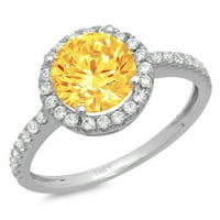 1. CT sjajan okrugli rez Clear Simulirani dijamant 18k bijeli zlatni halo pasijans sa accentima prsten sz 5.5